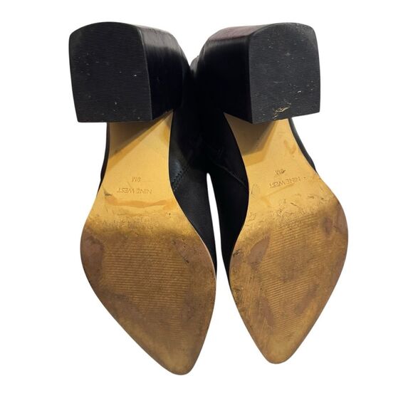 NINE WEST Women's 9 Birds Block Heel Booties Black Leather Ankle Boots Zipper - Picture 11 of 12